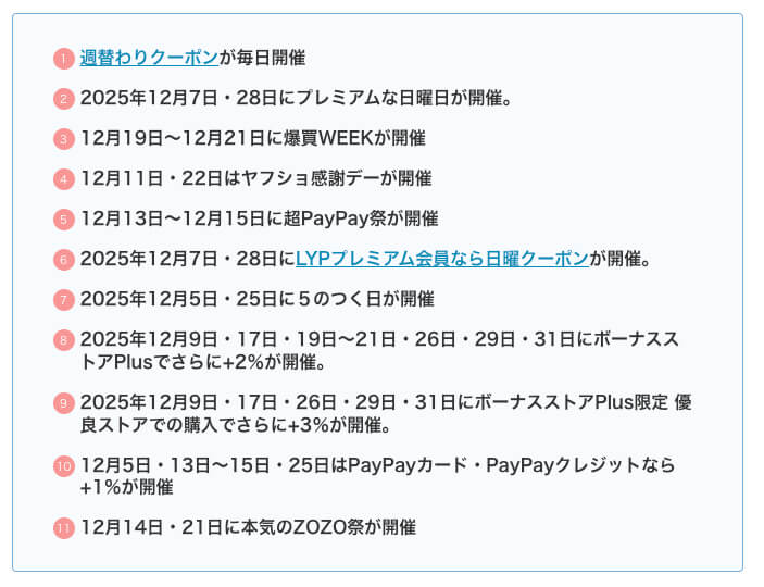 ヤフーショッピング 2025年12月のキャンペーン予定