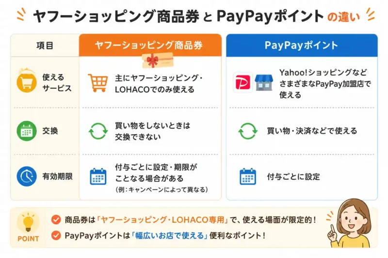 ヤフーショッピング商品券とPayPayポイントの違い