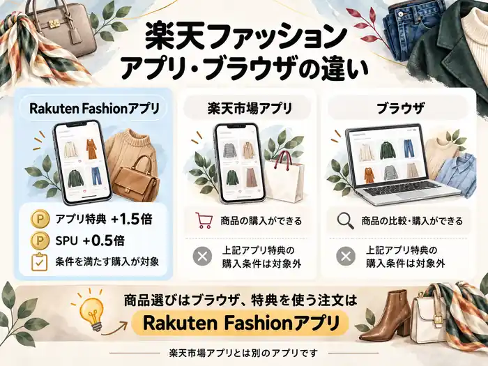 楽天市場アプリ・ブラウザ・Rakuten Fashionアプリの違い